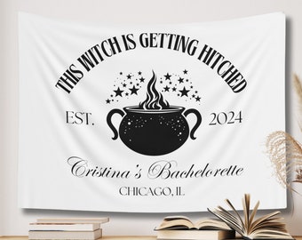 This Witch Is Getting Hitched Party Bachelorette Party Banner, Halloween Bachelorette, Gothic Bachelorette Flag, Till Death Bach Tapestry