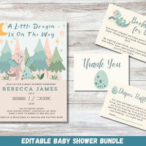 Editable Dragon Baby Shower Invitation Bundle (Digital Download)