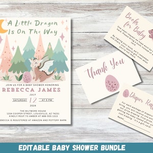 Editable Dragon Baby Shower Invitation Bundle (Digital Download)