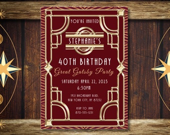 Editable, Gatsby Invitation, Art Deco Invitation, Roaring 20's Party Invitation, Flapper Invite, Great Gatsby, Digital Birthday Invitation