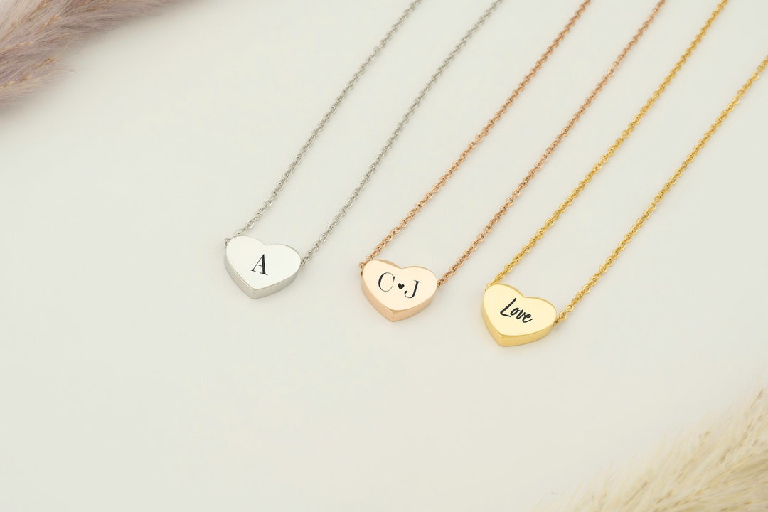 Custom Tiny Initial Heart Necklace Initial Heart Pendant Couple