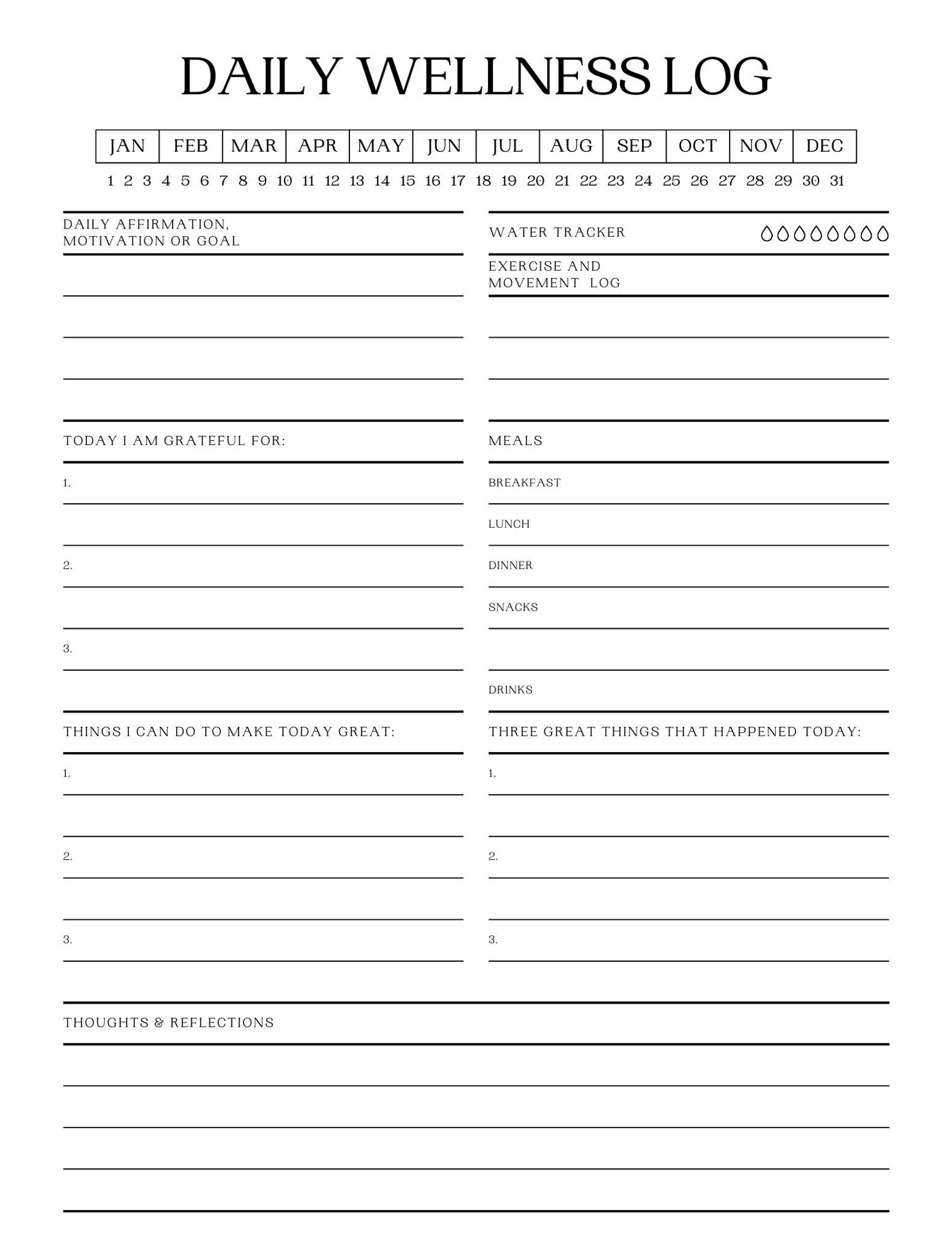 Daily Wellness Log- Printable - Etsy