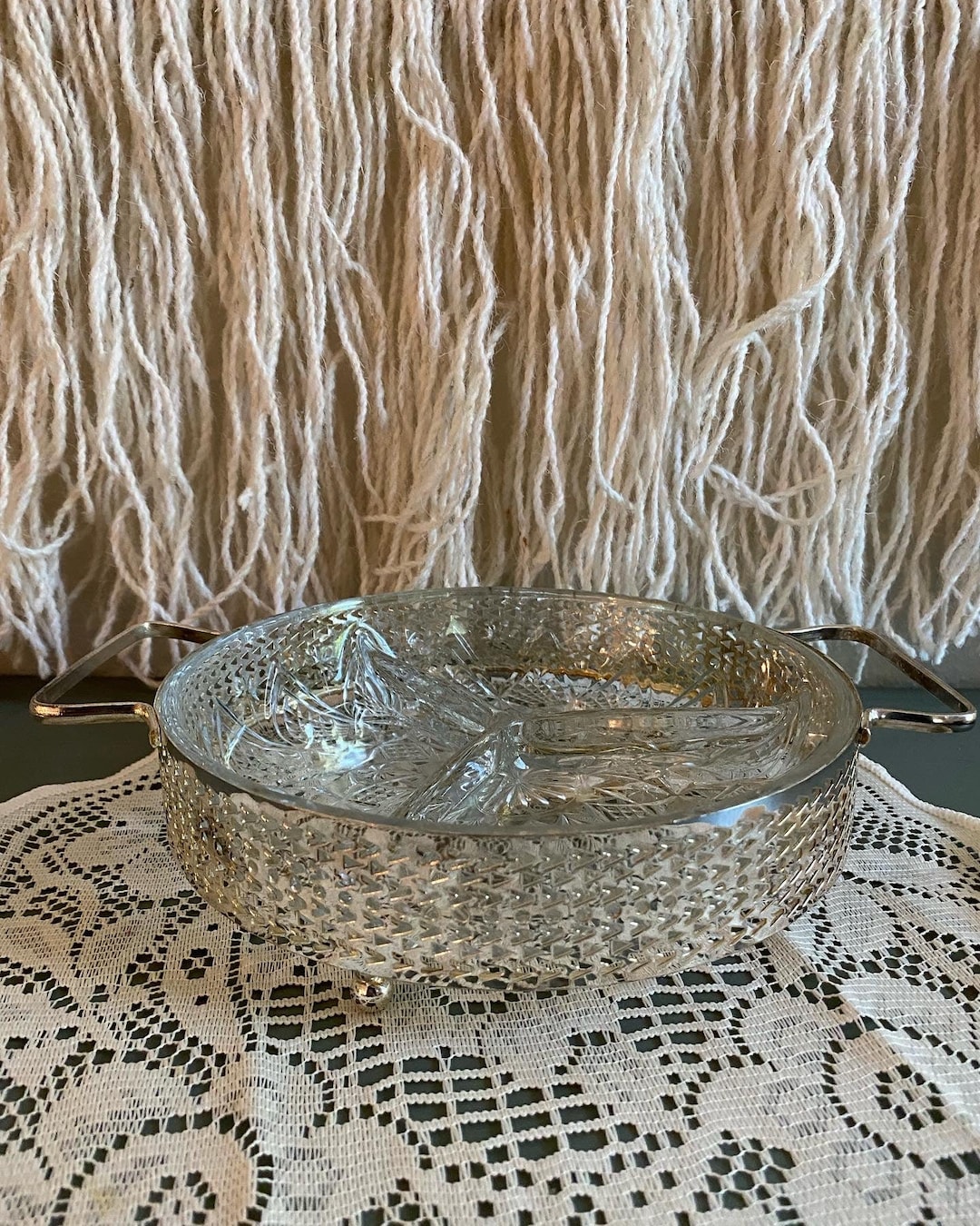 Vintage Glass Divided Tray With Gold/silver Handles & Feet Etsy