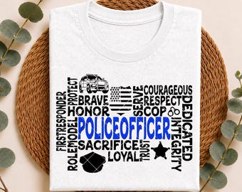 Police Officer Word Art SVG Thin Blue Line PNG Digital Download