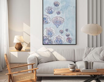 Watercolor Jellyfish Print: Colorful Hand-Drawn Art (Digital Download)