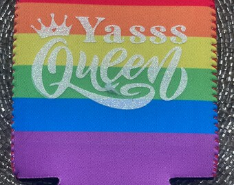 Rainbow Pride Can Cooler, Yasss Queen, Pride, LGBTQ, Funny, Rainbow, Gay Pride, Neopren, 12oz