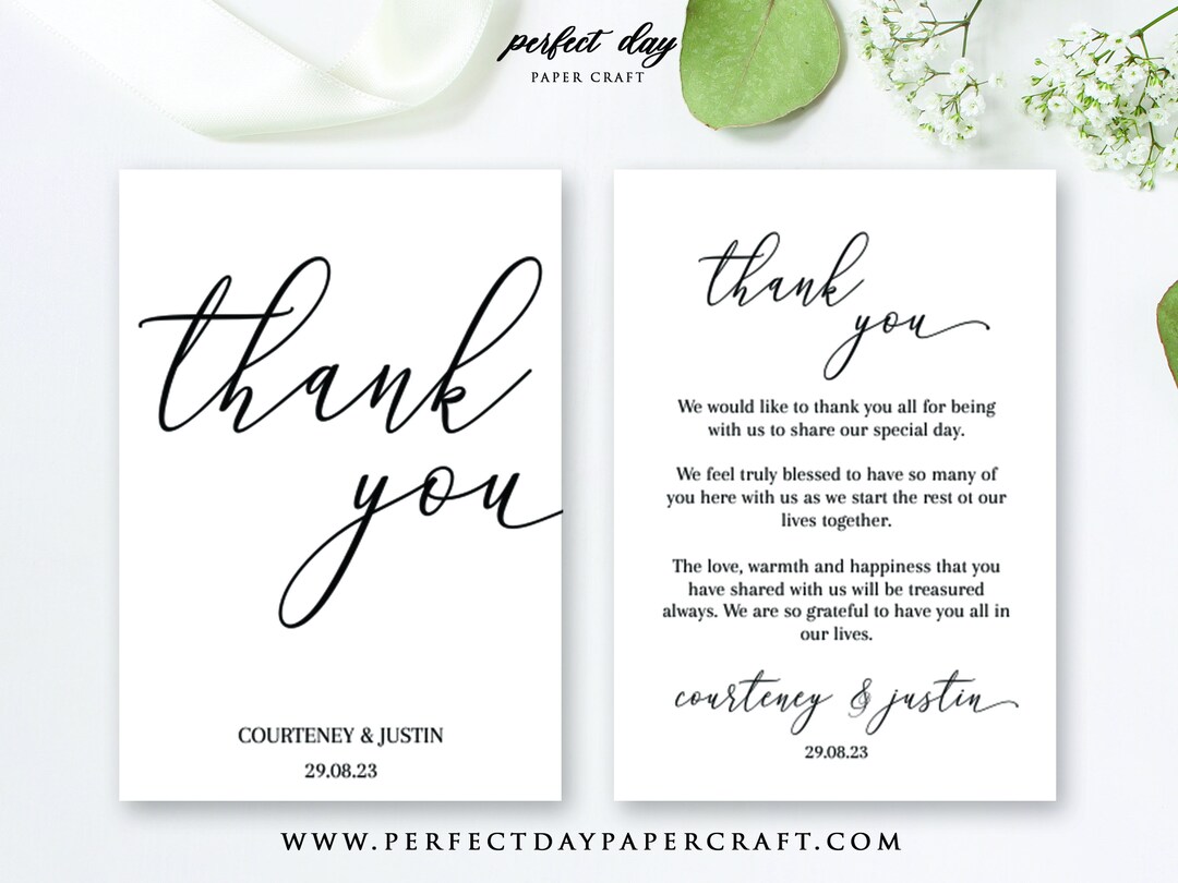 Wedding Template - Instant Download , Modern Thank You Card – Editable ...