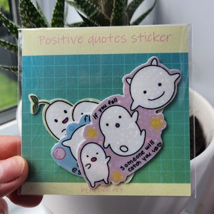 Set of 4 cute vinyl quotes sticker - stationery - kawaii sticker - illustration sticker - scrapbook