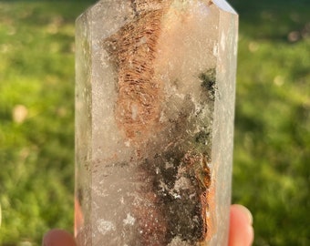 Garden Quartz Tower | Lodolite crystals, chlorite hematite feldspar included quartz, Crystal obelisk tower