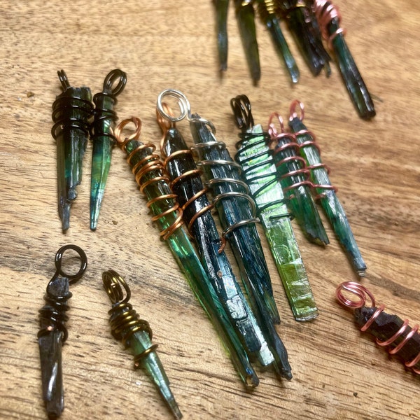 No restock Vivianite pendant necklaces, handmade, crystal necklaces, wire wrapped, healing, heart chakra, ethical crystals