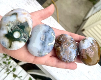 Blue VEIN 8 Ocean Jasper Druzy Palms | Blue obs, blue 8th vein, pink jelly orb OJ, fish eye orbs, high quality 8th vein, ocean Jasper OJ