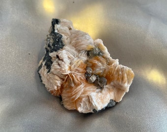 Mixed mineral specimen, orange barite flowers, Cerrussite, and galena l raw specimen, rare minerals, sparkly crystals, gemmy crystals