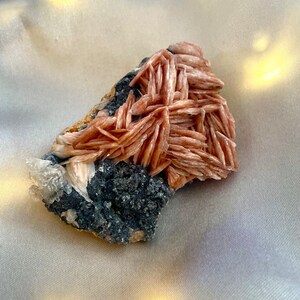 Mixed mineral specimen, orange barite flowers, Cerrussite, and galena l raw specimen, rare minerals, sparkly crystals, gemmy crystals