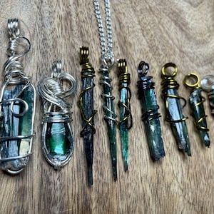 Vivianite pendant necklaces, handmade, crystal necklaces, wire wrapped, healing, heart chakra, ethical crystals, 8th vein ocean Jasper