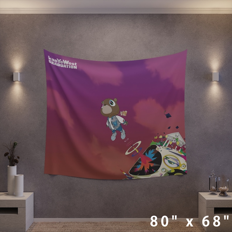 Kanye West Graduation Tapestry Banner Kanye Graduation Bear Tapestry
