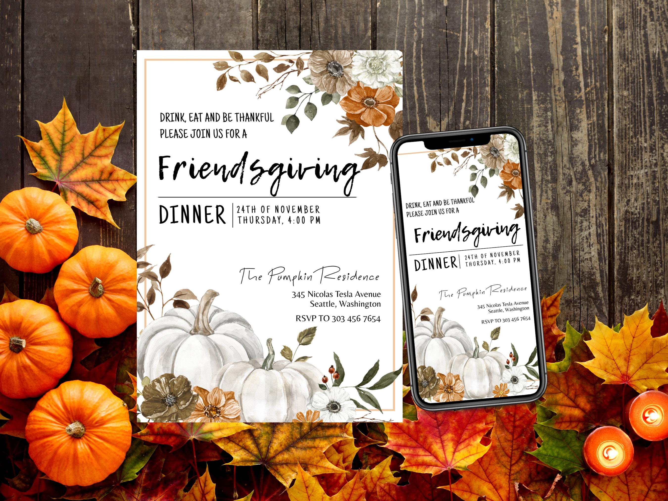 Friendsgiving Invitation Template Autumn Friendsgiving Dinner - Etsy
