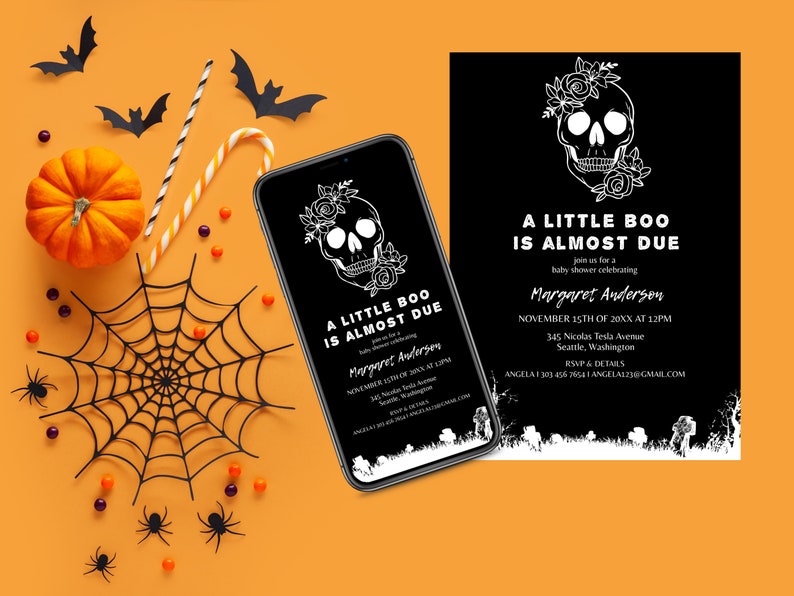 Halloween Baby Shower Invitation Template Editable Skull Baby Etsy