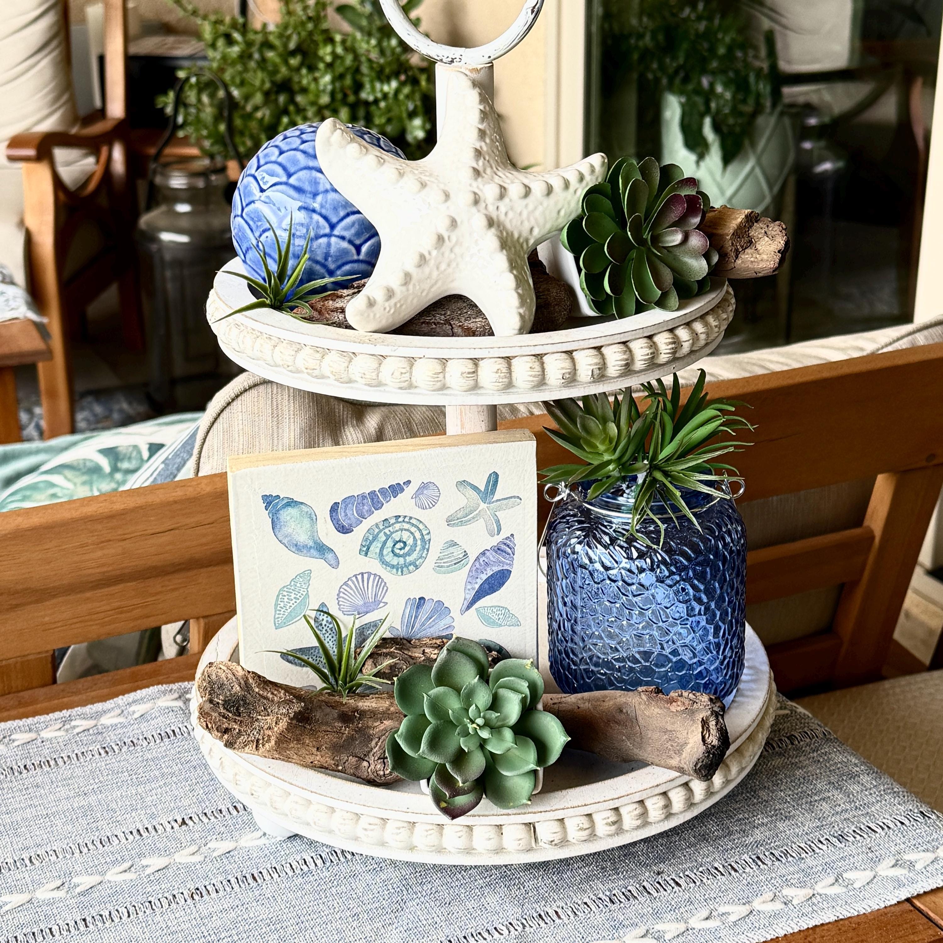 Shell Table Top Decor Coastal Decor Set Starfish Shell Succulent Accents Beach House ...