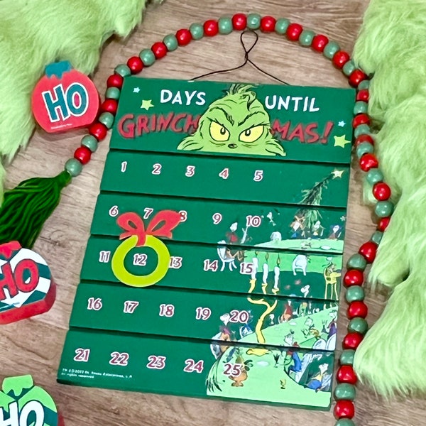 Grinch Wooden Advent Calendar, Christmas Countdown Decor