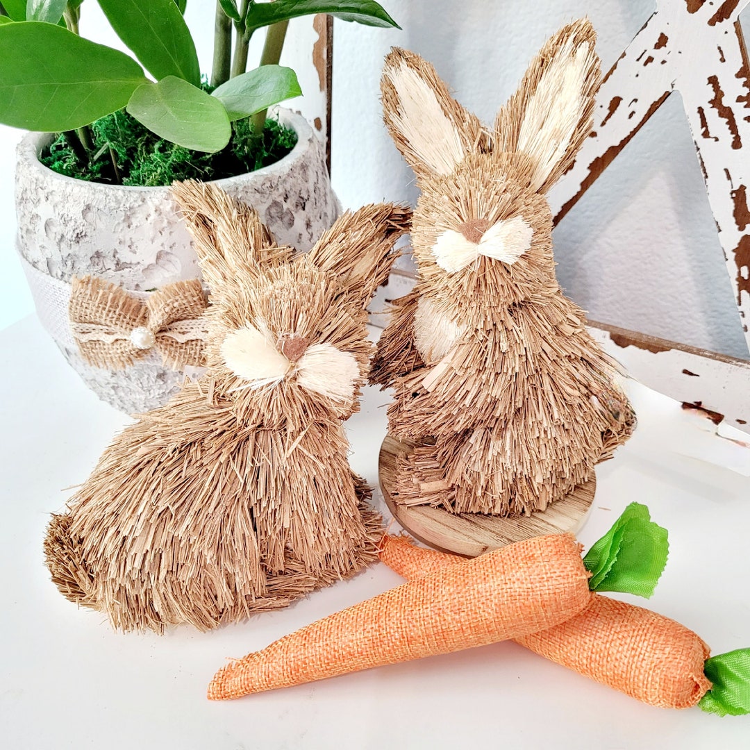 Straw Bunny Set Set of 2 Bunnies Grass Bunnies Brown Etsy