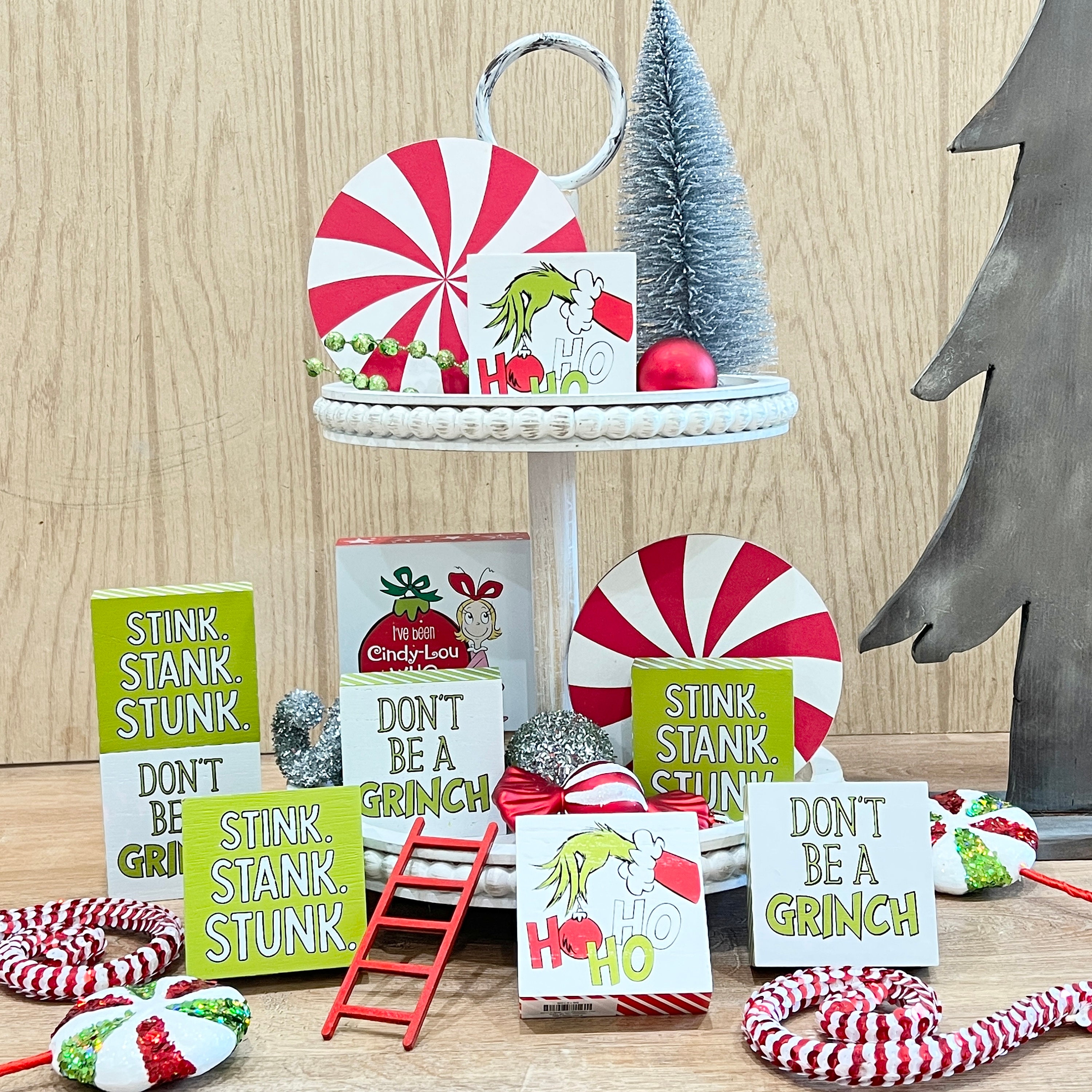 Wooden Grinch Signs, Christmas Tiered Tray Decor - Etsy