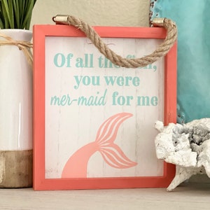Mermaid Decor, Beach House Decor, Mermaid Sign, Beach Sign, Wood Framed Sign, Girl's Room Decor