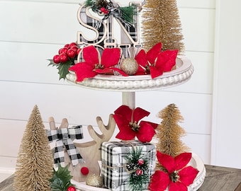 Christmas Tiered Tray Decor Bundle, Buffalo Check, Farmhouse Winter