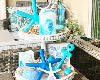 Maitys 21-Piece Summer Beach Tiered Tray Decor Set - Farmhouse Coastal Theme With Sea Turtles, Shells, Wood Signs - View #2