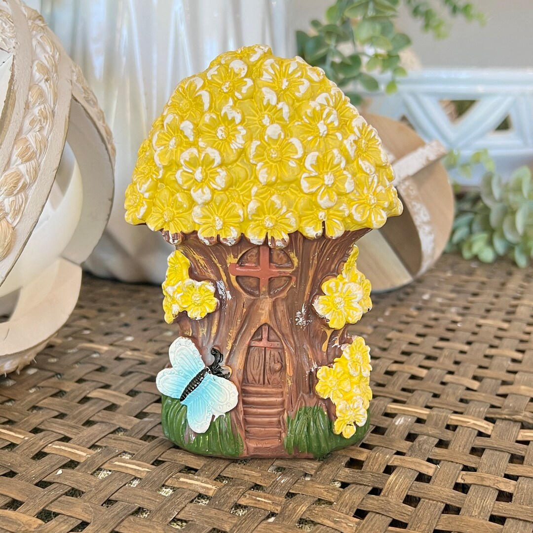 Miniature Mushroom Fairy House, Floral Pixie Garden Decor - Etsy