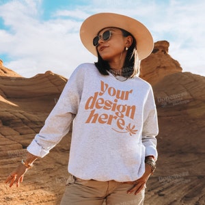 Gildan 18000 Mockup | Nature Mockup | Oversized Mockup | Trendy Mockup | Aesthetic Mockup | Ash Gildan Crewneck Mockup | POD Mockup |Y2k