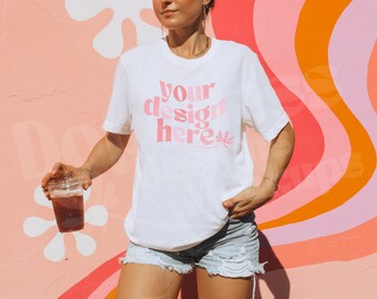 Bella Canvas 3001 Mockup  | Oversized Mockup | Trendy Mockup | Lifestyle Mockup | Trendy Mockup | Y2K Mockup | 3001 White Mockup | POD Mock