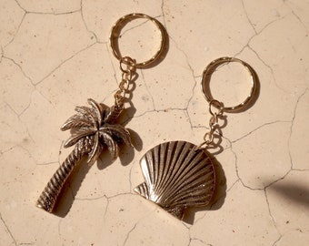 Palm and Shell Brass Keychain from Bali