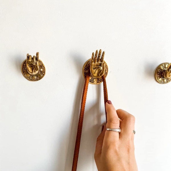 Hooks "Bali hand"/ Bali brass home decor, wall decor, towel rack, chest-door handle, gift for yoga and yoga studio, hanger