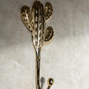 Brass cactus wall hook, handmade in Bali, desert-inspired decor
