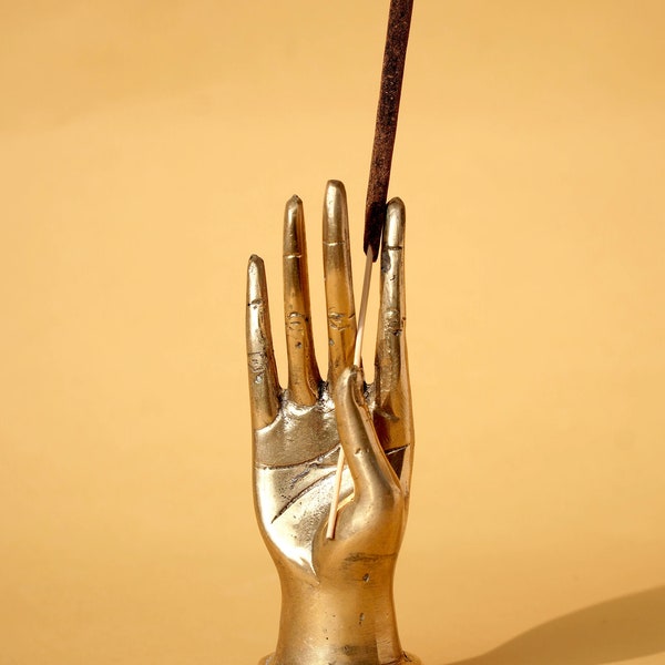 Brass figurine hand / brass bali, business card holder, incense holder, paperweight, home decor, ring holder, jewelry holder