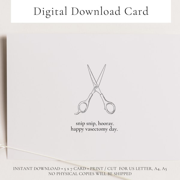 Vasectomy Card, Snip Snip Hooray, Printable Vasectomy Card, Minimalist Vasectomy Card, Vasectomy Party, Vasectomy Congratulations