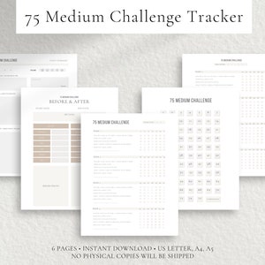 Minimalist 75 Medium Challenge Tracker, 75 Medium Printable, 75 Medium Checklist, 75 Medium Before After, Fitness Tracker, Fitness Journal
