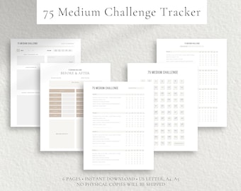 Minimalist 75 Medium Challenge Tracker, 75 Medium Printable, 75 Medium Checklist, 75 Medium Before After, Fitness Tracker, Fitness Journal