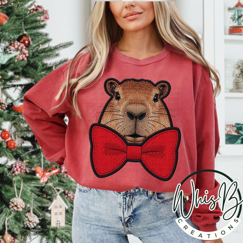 Capybara Embroidery Design | Cute Capybara With Red Bow Tie | Animal ...