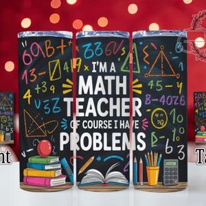Emballage de verre prêt à l'emploi pour professeur de mathématiques drôle, transfert de professeur de mathématiques, emballage de verre mince 20 oz, cadeau d'appréciation pour l'enseignant, problèmes de mathématiques