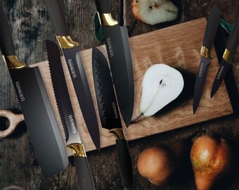 La Kubanita Master Collection Knives | 13 Piece Knife Set - 7 Knives, 6 Knife Covers, Bonus Cleaver, & Gift Box | Kitchen Gift, Wedding Gift