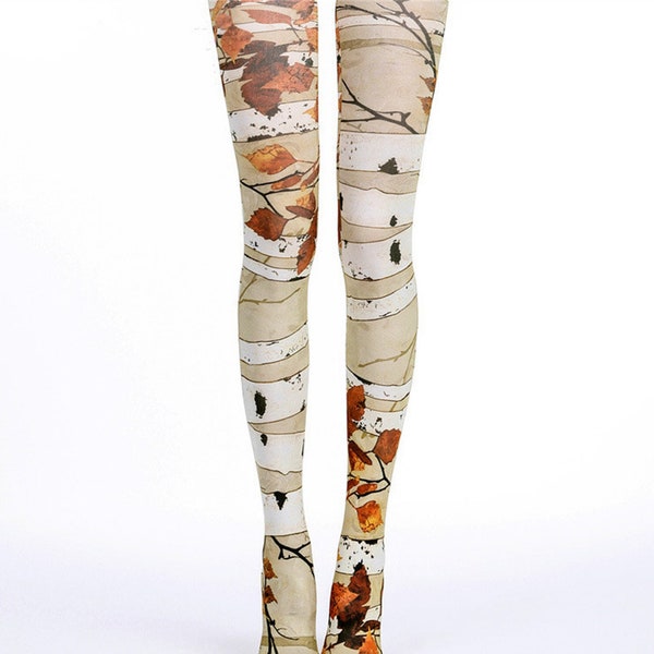 Maple Leaf Pattern Tattoo Socks, Fall Foliage Closed Toe Tattoo Tights, Pantyhose, One Size Full Length Printed Tights