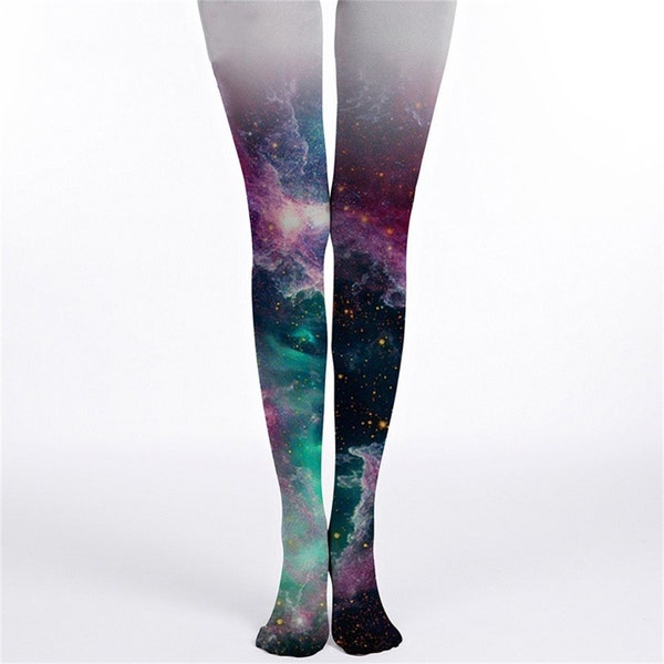 Gorgeous Starry Sky Patterned Closed Toe Tattoo Tights, Tattoo Socks, Pantyhose, One Size Full Length Printed Tights