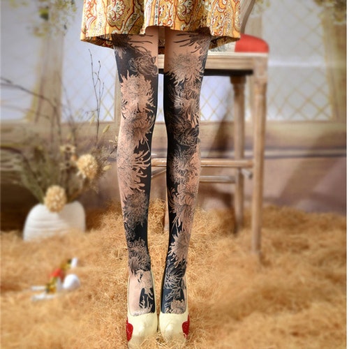 Tattoo Tights Snowy Trees White One Size Full Length Printed - Etsy
