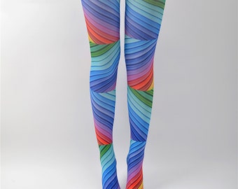 Rainbow Color Abstract Striped Pattern Tattoo Tights, Pantyhose, Closed Toe  One Size Full Length Printed Tights, Tattoo Socks