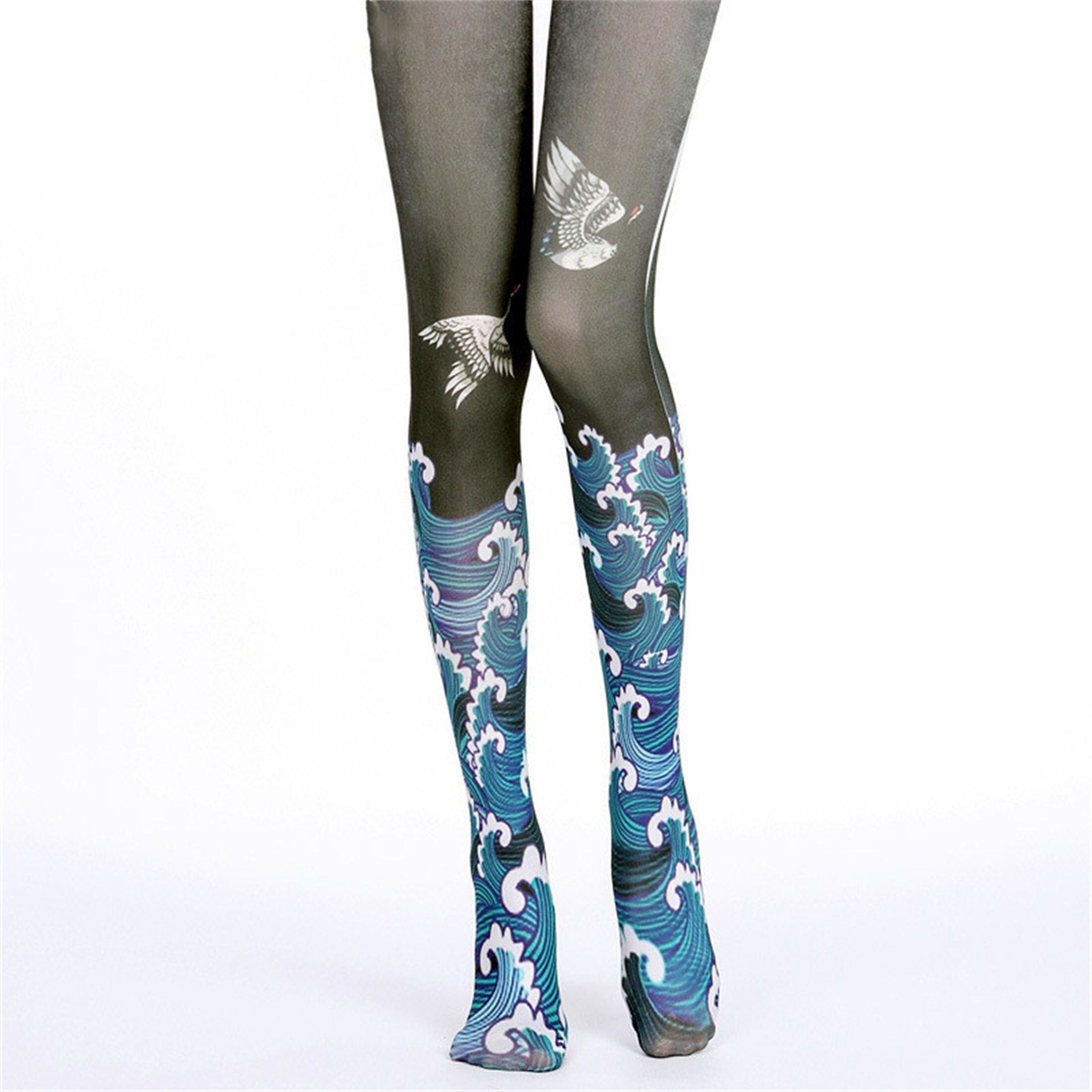 harmtty Sexy Cute Black Tattoo Long Socks Sheer Cartoon Cat Pantyhose  Stockings Tights