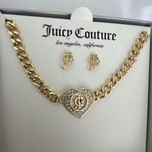 Juicy Couture Crystal Heart Toggle Necklace w/ Crown Top Silver tone - Ruby  Lane