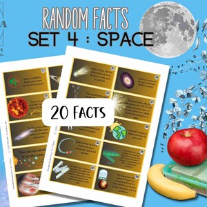 Carte de faits aléatoires imprimable, téléchargement immédiat, notes de boîte à lunch, Set 4 Space Facts