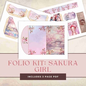 Sakura Girl Trifold Folio Junkjournal Kit Vintage DIY Mini Folio Junk Journal Kit Digitale Falttasche Insert Folio Folder Kit