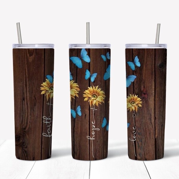 Faith Hope Love wood grain 20oz tumbler wrap